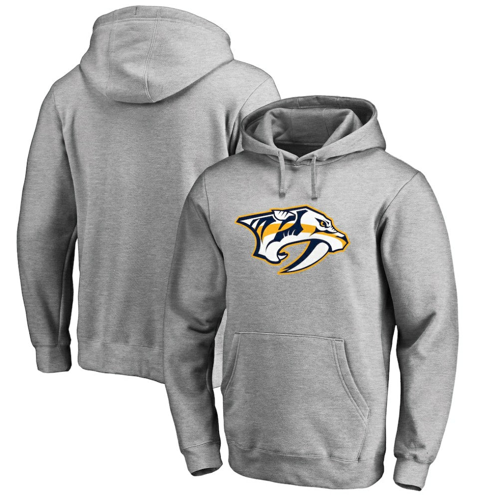 Nashville Predators Primary Team Logo Fleece Fitted Pullover Hoodie Heather Gray