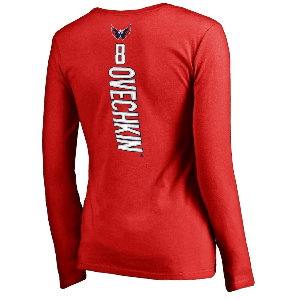 Alexander Ovechkin Washington Capitals Women's Backer V-Neck Long Sleeve T-Shirt Red