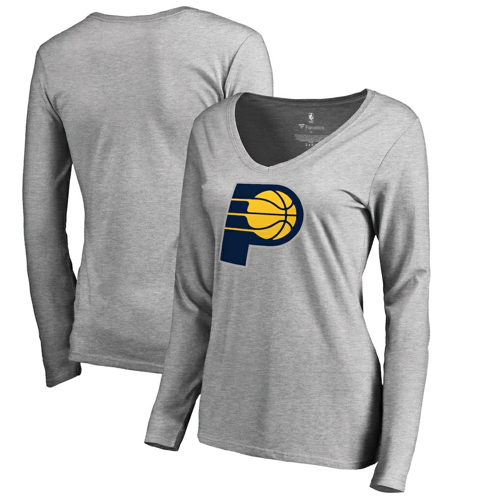 Indiana Pacers Women's Primary Logo V-Neck Long Sleeve T-Shirt - Heather Gray cheap