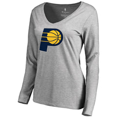 Indiana Pacers Women's Primary Logo V-Neck Long Sleeve T-Shirt - Heather Gray cheap