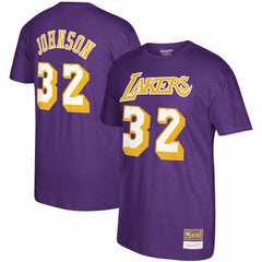 Magic Johnson Los Angeles Lakers Hardwood Classics Name & Number T-Shirt - Purple | Mitchell & Ness on sale