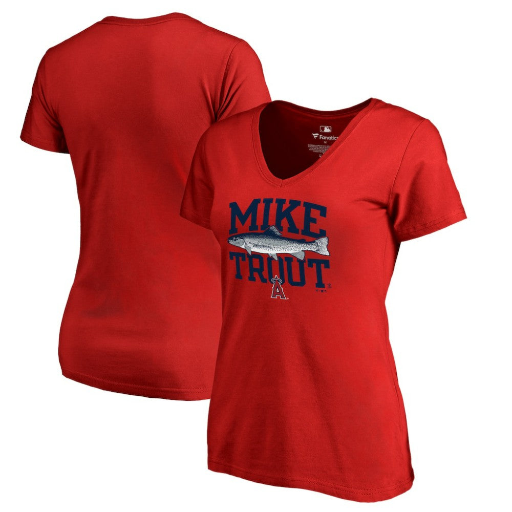 Mike Trout Los Angeles Angels Women's Player Hometown Collection V-Neck T-Shirt - Red