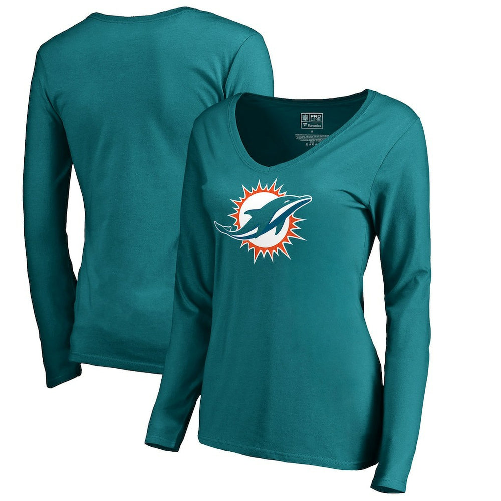 Miami Dolphins Women's Primary Logo V-Neck Long-Sleeve T-Shirt - Aqua outlet