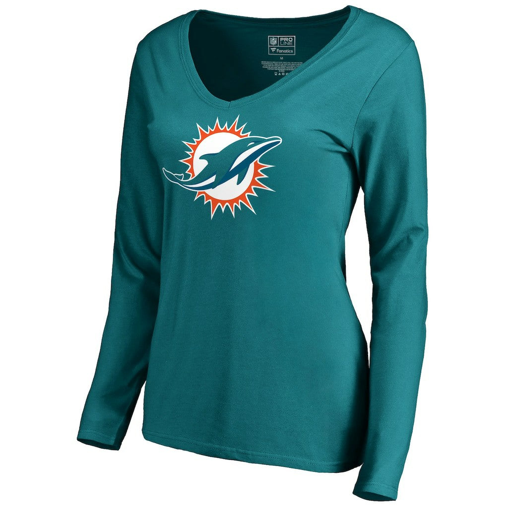 Miami Dolphins Women's Primary Logo V-Neck Long-Sleeve T-Shirt - Aqua outlet