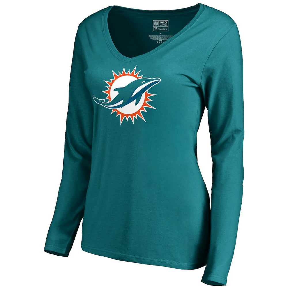 Miami Dolphins Women's Primary Logo V-Neck Long-Sleeve T-Shirt - Aqua outlet