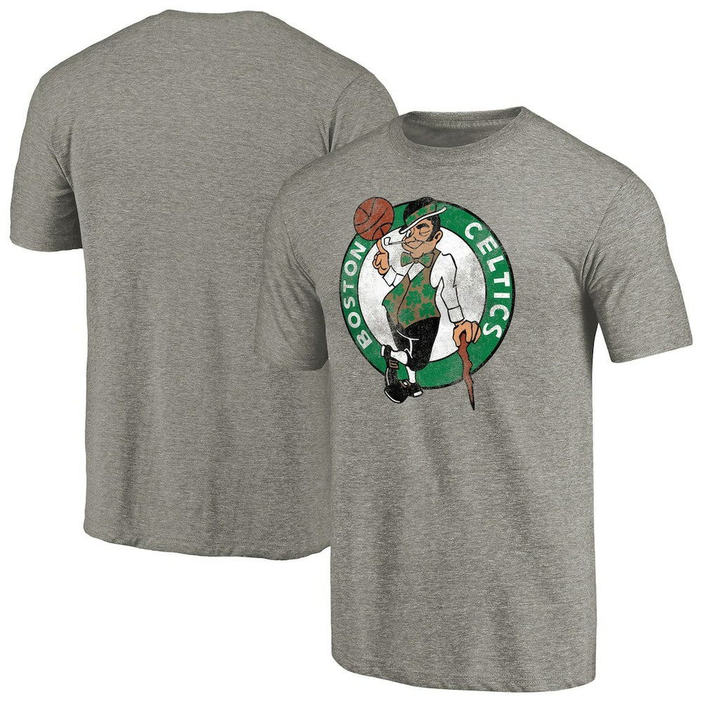 Boston Celtics Distressed Team Logo 2 Tri-Blend V-Neck T-Shirt - Heathered Gray for sale