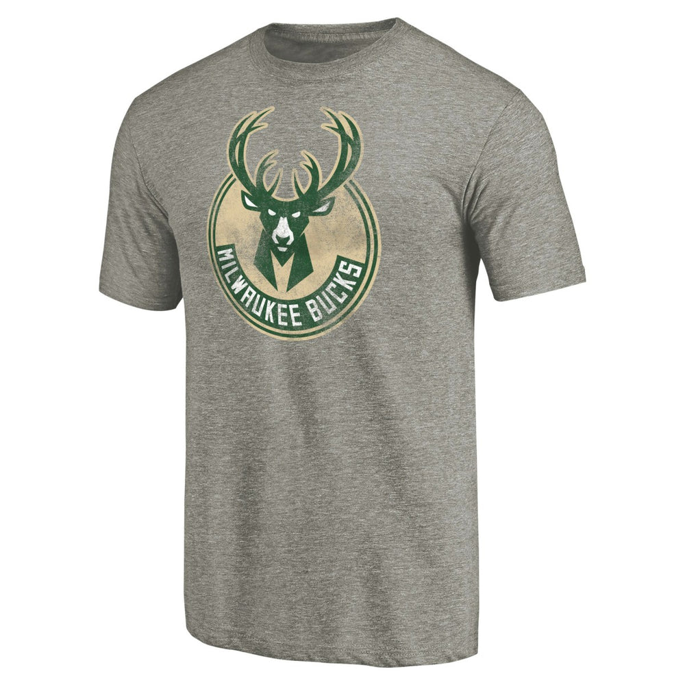Milwaukee Bucks Distressed Team Logo Tri-Blend T-Shirt - Heather Gray discount