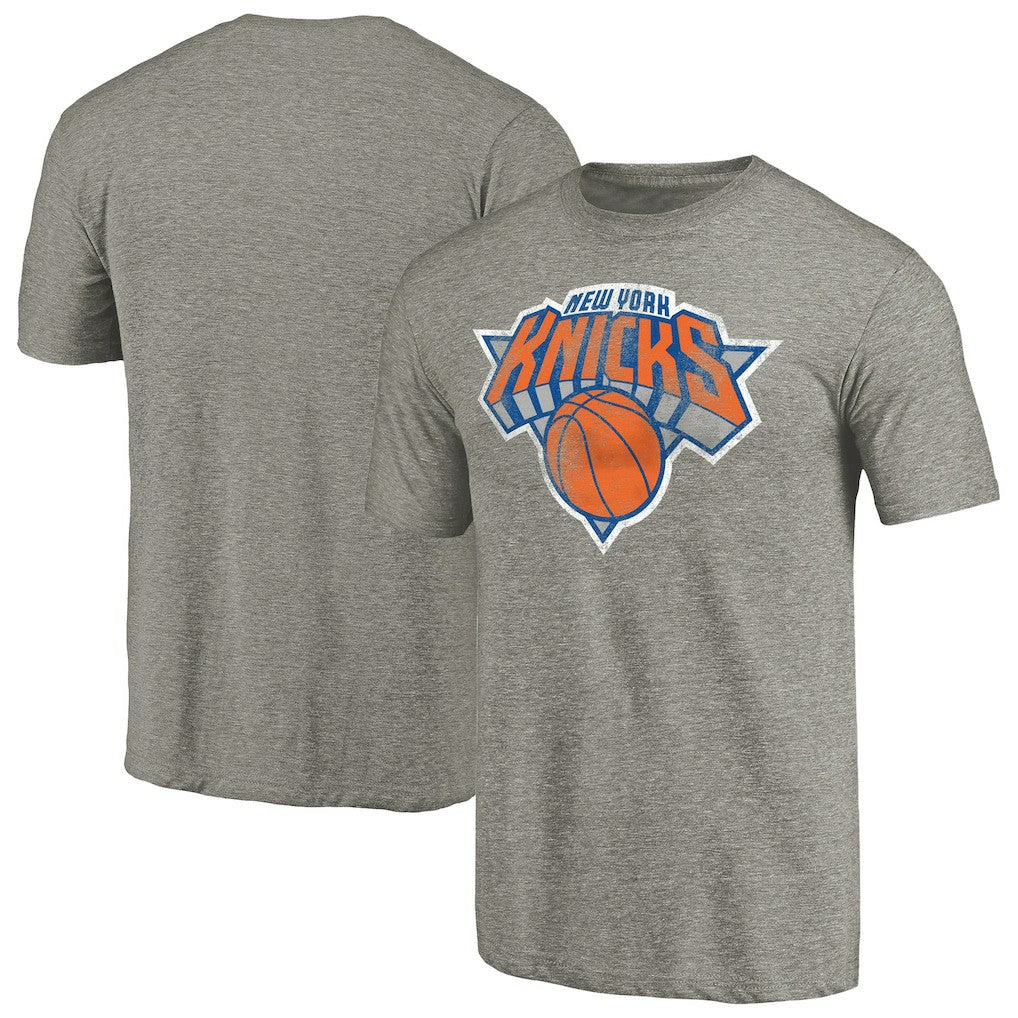 New York Knicks Distressed Team Logo Tri-Blend T-Shirt - Heather Gray for sale