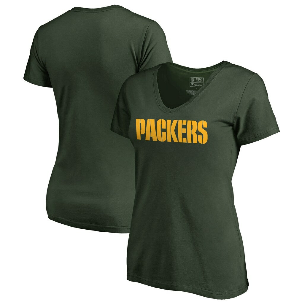 Green Bay Packers Women's Wordmark V-Neck T-Shirt - Green for sale