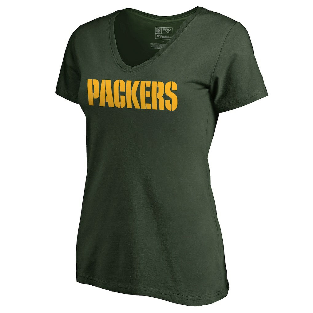 Green Bay Packers Women's Wordmark V-Neck T-Shirt - Green for sale