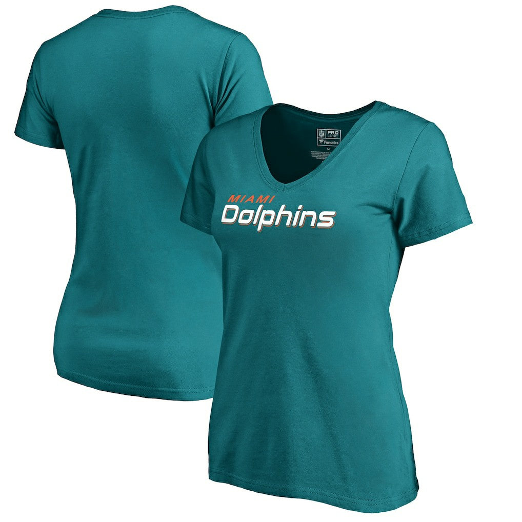 Miami Dolphins Women's Wordmark V-Neck T-Shirt - Aqua outlet