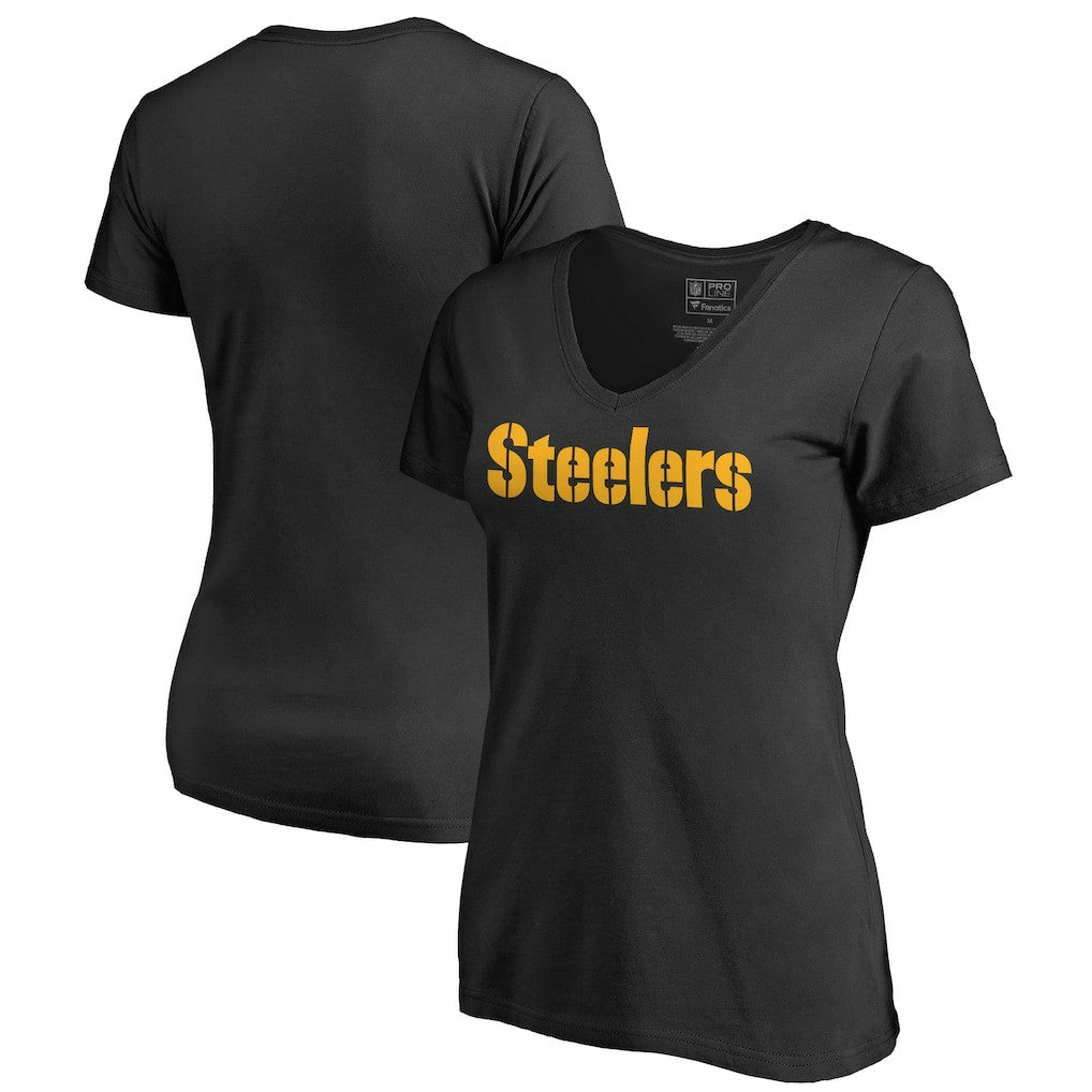 Pittsburgh Steelers Women's Wordmark V-Neck T-Shirt - Black on sale