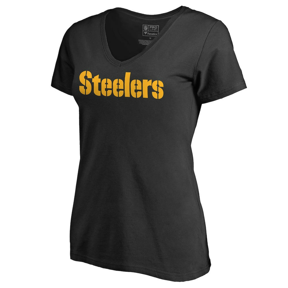 Pittsburgh Steelers Women's Wordmark V-Neck T-Shirt - Black on sale