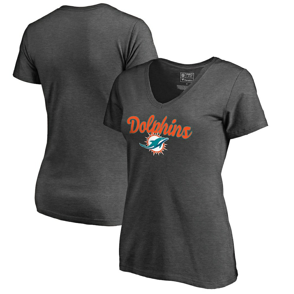 Miami Dolphins Women's Freehand V-Neck T-Shirt - Dark Heathered Gray outlet