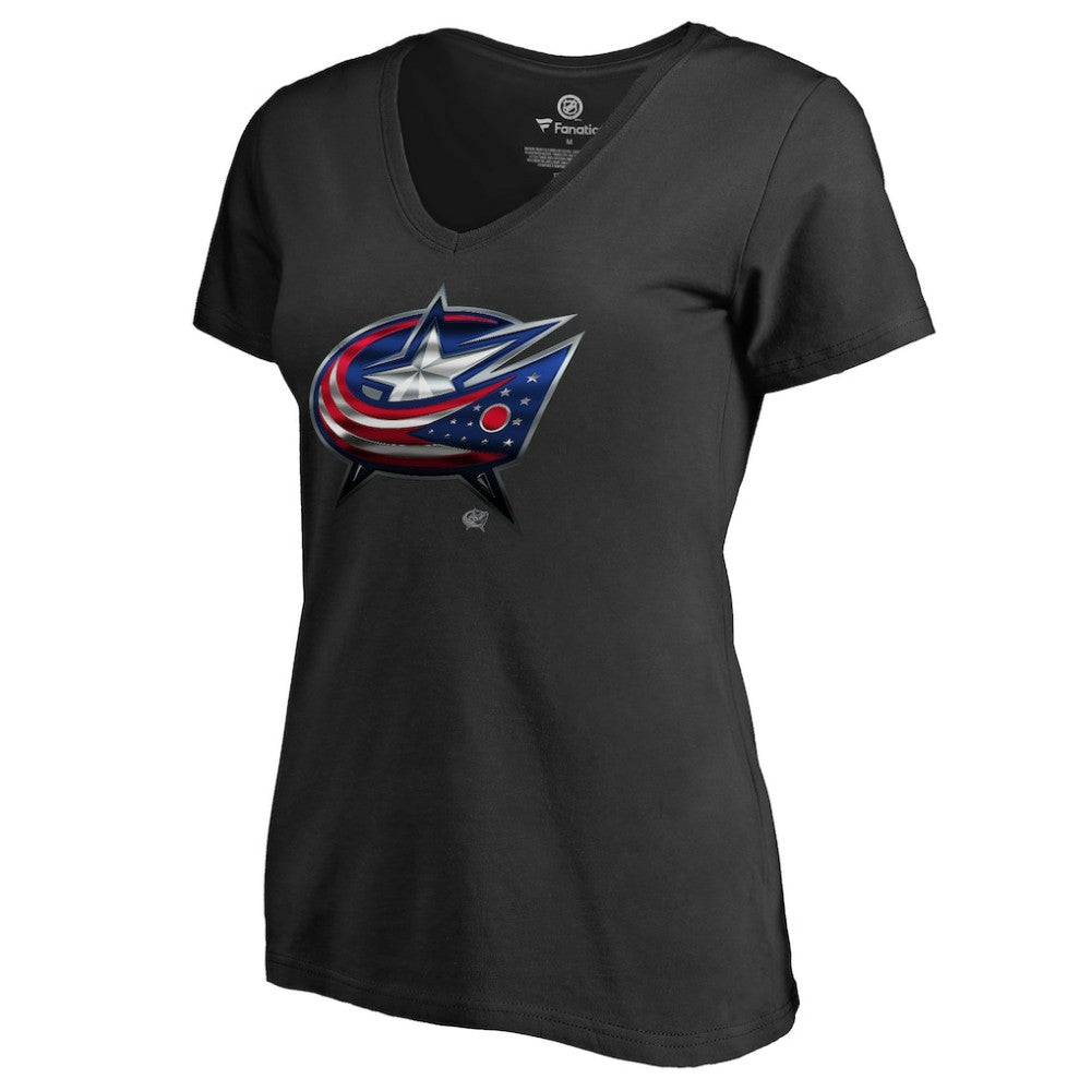 Columbus Blue Jackets Women's Midnight Mascot V-Neck T-Shirt Black