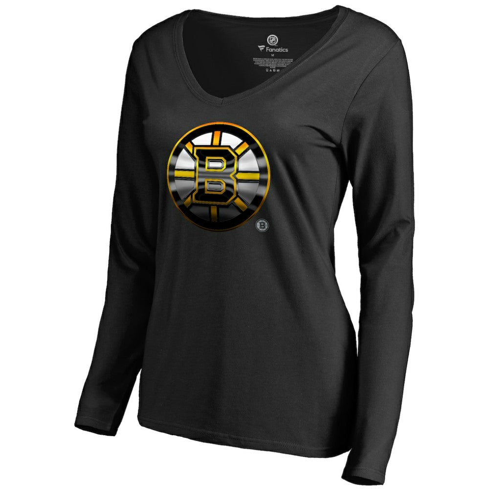 Boston Bruins Women's Midnight Mascot Long Sleeve V-Neck T-Shirt Black