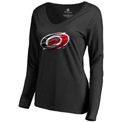 Carolina Hurricanes Women's Midnight Mascot Long Sleeve V-Neck T-Shirt Black