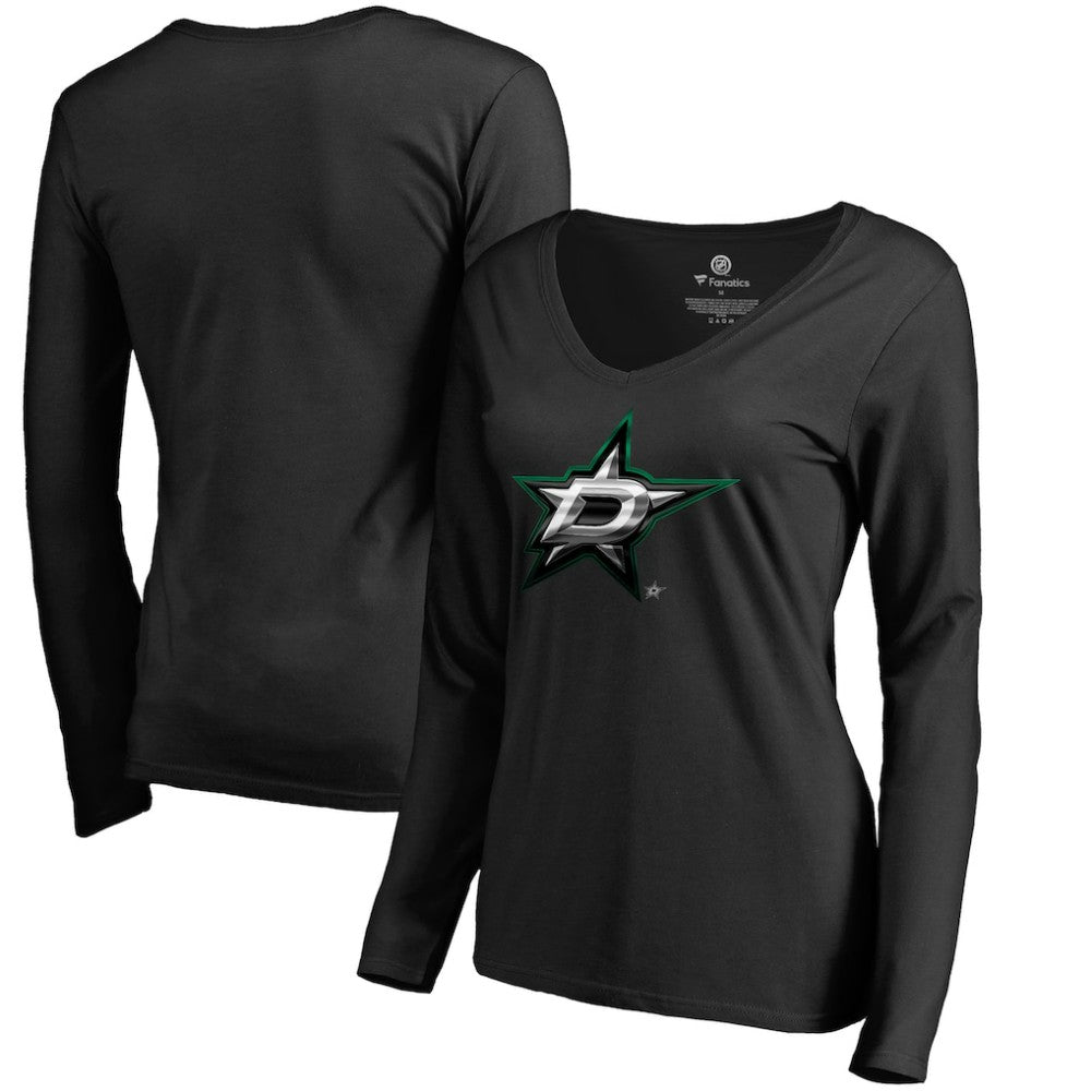Dallas Stars Women's Midnight Mascot Long Sleeve V-Neck T-Shirt Black