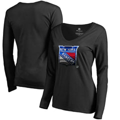 New York Rangers Women's Midnight Mascot Long Sleeve V-Neck T-Shirt Black