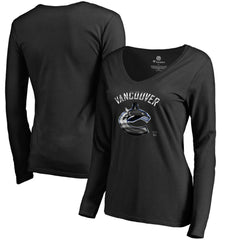 Vancouver Canucks Women's Midnight Mascot Long Sleeve V-Neck T-Shirt Black