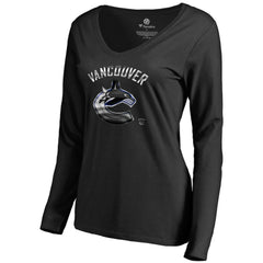 Vancouver Canucks Women's Midnight Mascot Long Sleeve V-Neck T-Shirt Black