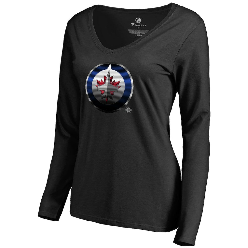 Winnipeg Jets Women's Midnight Mascot Long Sleeve V-Neck T-Shirt Black