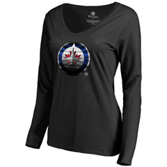 Winnipeg Jets Women's Midnight Mascot Long Sleeve V-Neck T-Shirt Black