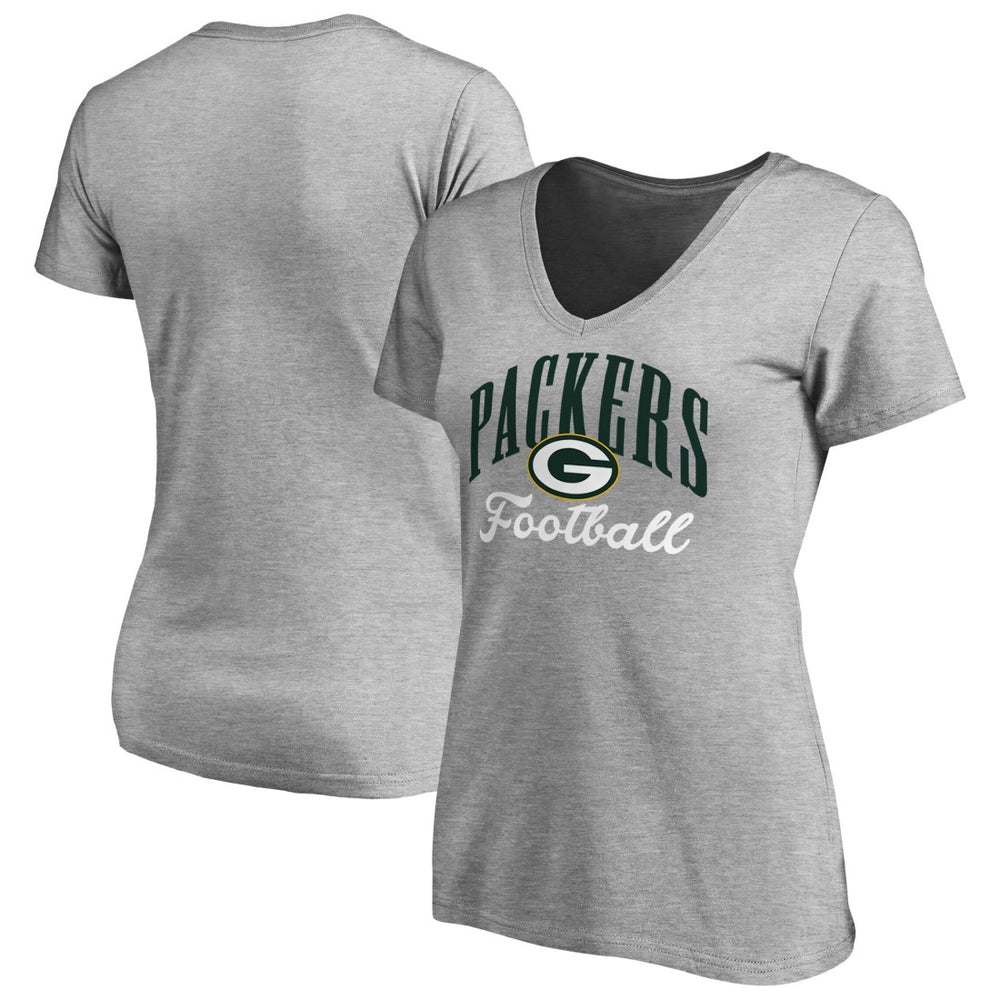 Green Bay Packers Women's Victory Script V-Neck T-Shirt - Heather Gray for sale