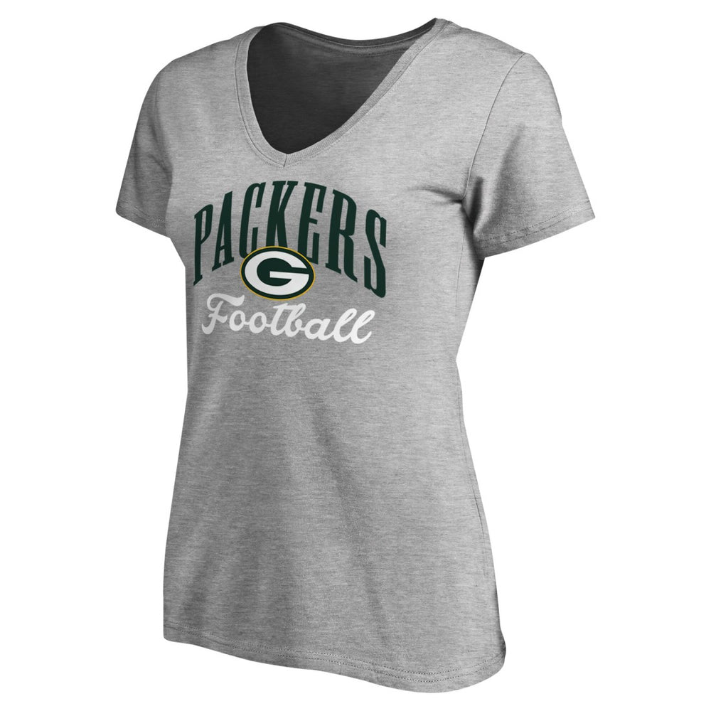 Green Bay Packers Women's Victory Script V-Neck T-Shirt - Heather Gray for sale