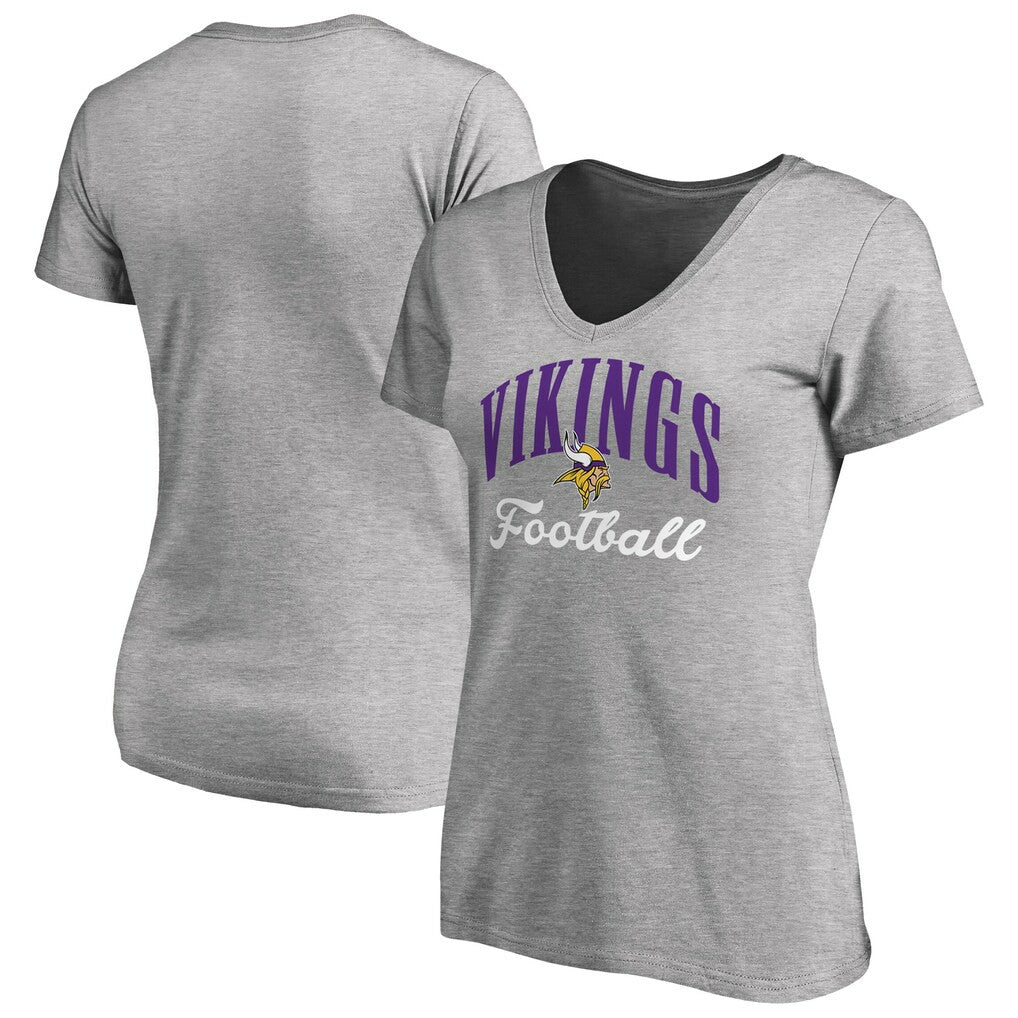 Minnesota Vikings Women's Victory Script V-Neck T-Shirt - Heather Gray cheap