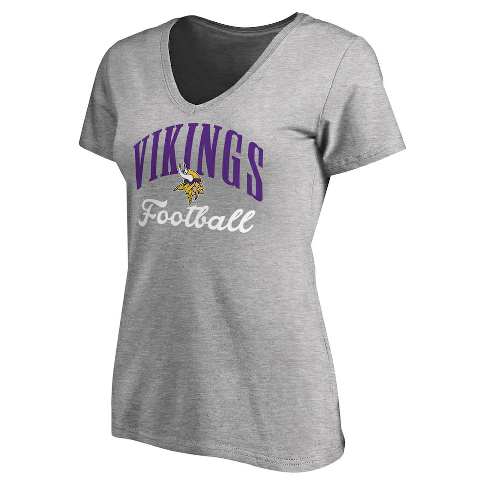 Minnesota Vikings Women's Victory Script V-Neck T-Shirt - Heather Gray cheap