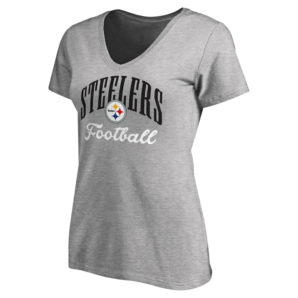 Pittsburgh Steelers Women's Victory Script V-Neck T-Shirt - Heather Gray on sale