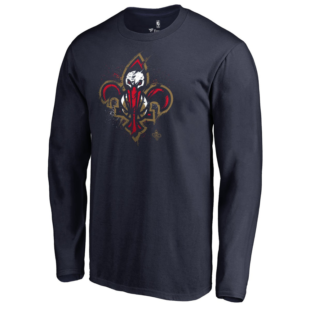 New Orleans Pelicans Splatter Logo Long Sleeve T-Shirt - Navy discount