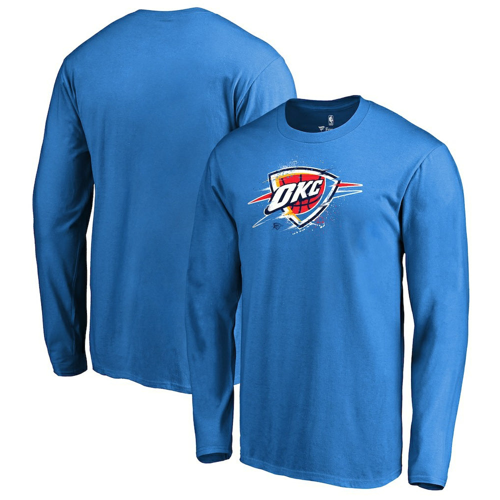 Oklahoma City Thunder Splatter Logo Long Sleeve T-Shirt - Blue discount