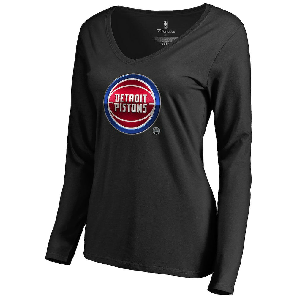 Detroit Pistons Women's Midnight Mascot Long Sleeve V-Neck T-Shirt sale - Black on sale