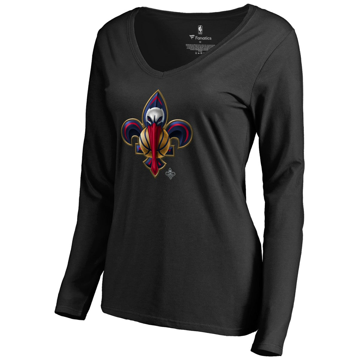 New Orleans Pelicans Women's Midnight Mascot Long Sleeve V-Neck T-Shirt - Black for sale