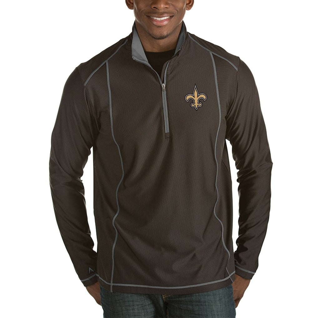 New Orleans Saints Antigua Tempo Half-Zip Pullover Jacket - Heather Black cheap