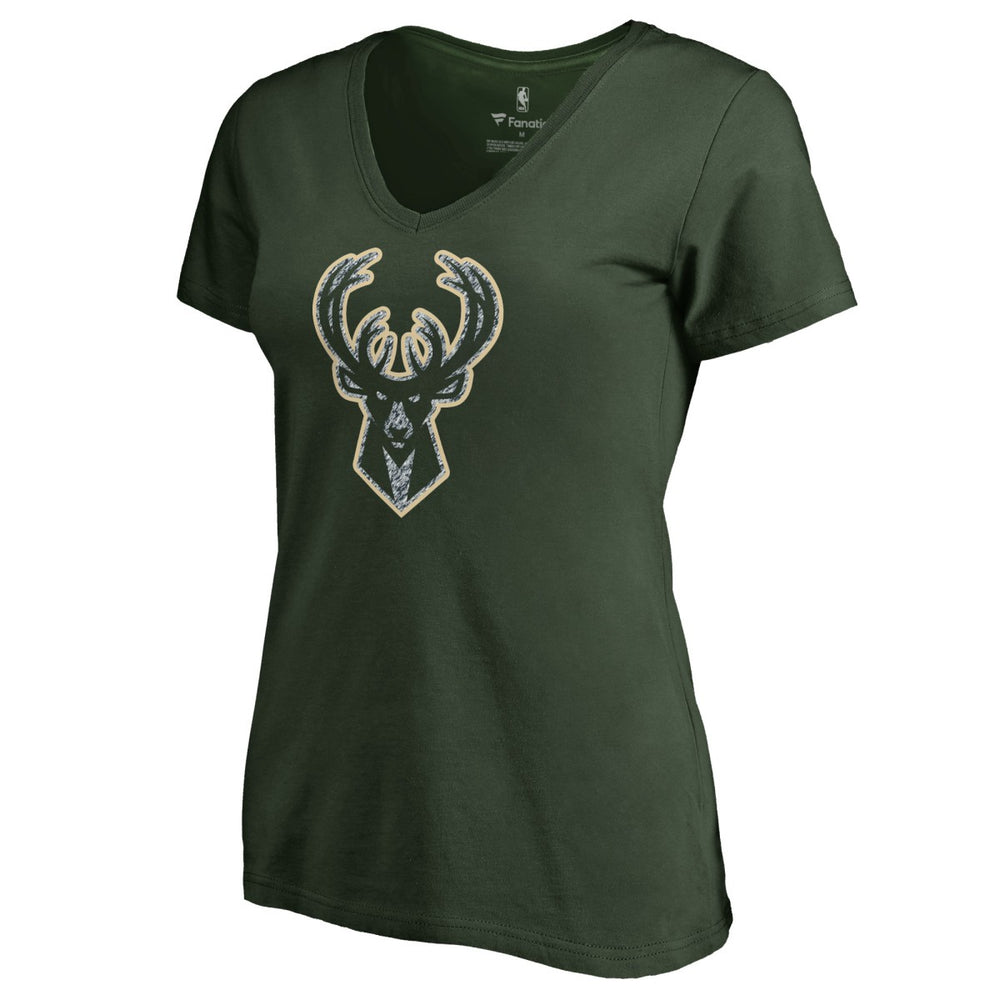 Milwaukee Bucks Women's Static Logo V-Neck T-Shirt - Green discount