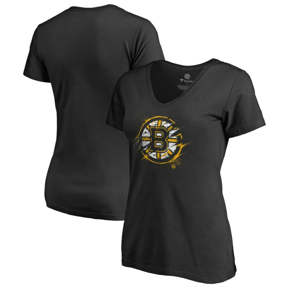 Boston Bruins Women's Splatter Logo V-Neck T-Shirt Black