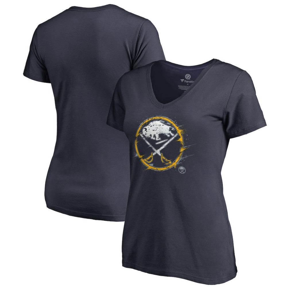 Buffalo Sabres Women's Splatter Logo V-Neck T-Shirt Navy