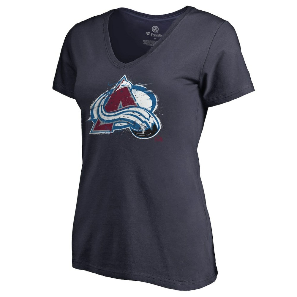 Colorado Avalanche Women's Splatter Logo V-Neck T-Shirt Navy
