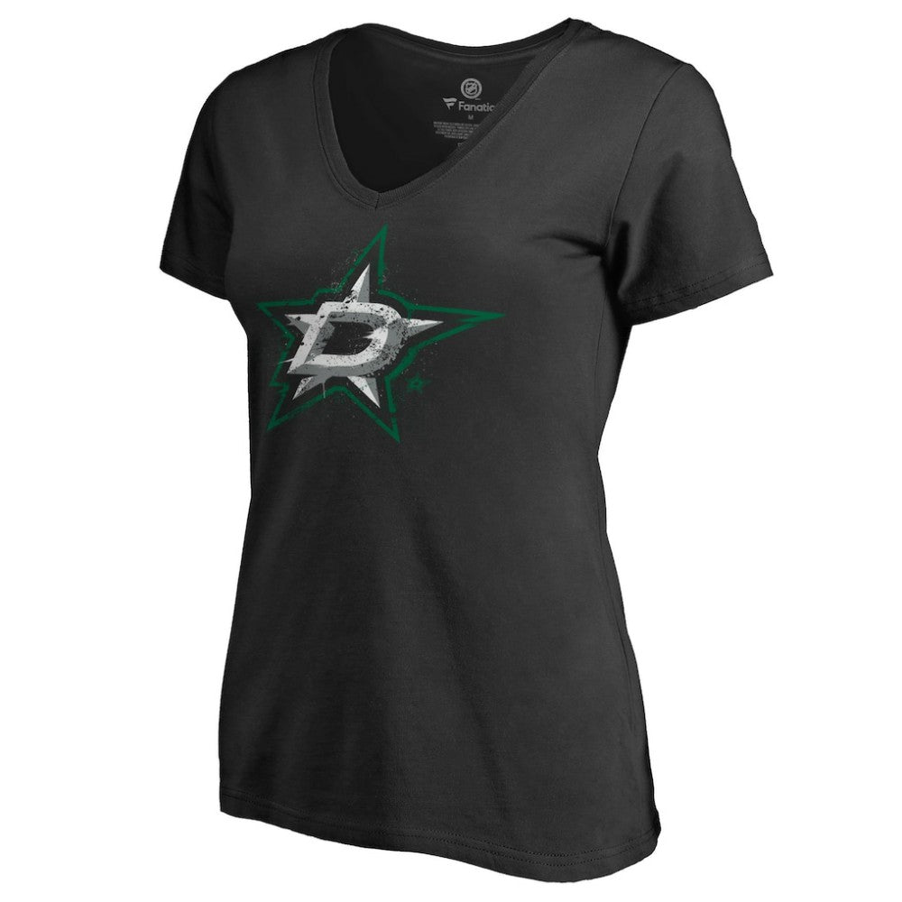 Dallas Stars Women's Splatter Logo V-Neck T-Shirt Black