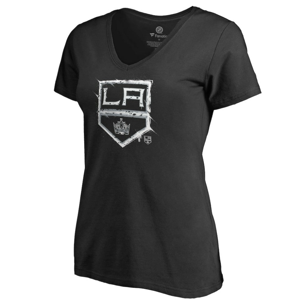 Los Angeles Kings Women's Splatter Logo V-Neck T-Shirt Black