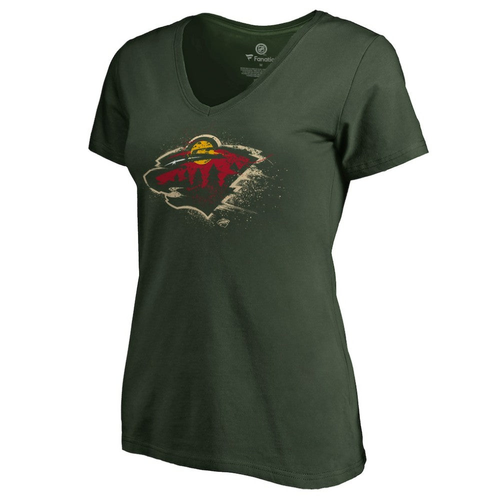 Minnesota Wild Women's Splatter Logo V-Neck T-Shirt Green