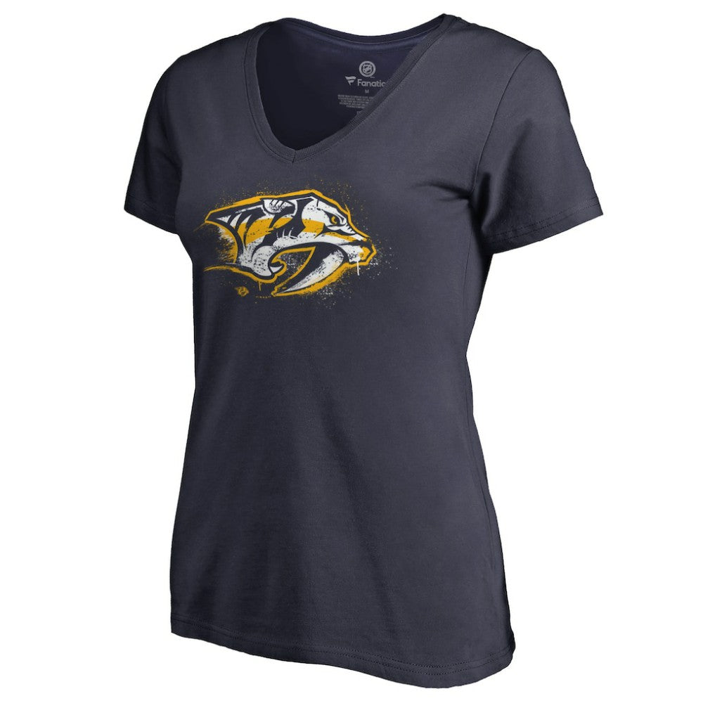 Nashville Predators Women's Splatter Logo V-Neck T-Shirt Navy