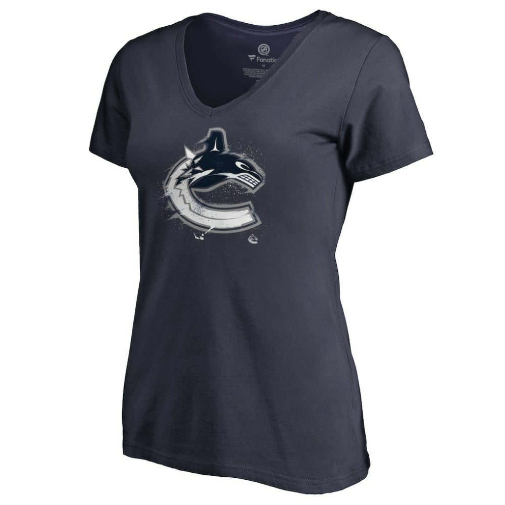 Vancouver Canucks Women's Splatter Logo V-Neck T-Shirt Navy