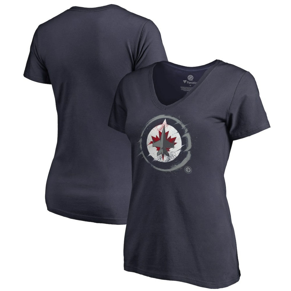 Winnipeg Jets Women's Splatter Logo V-Neck T-Shirt Navy