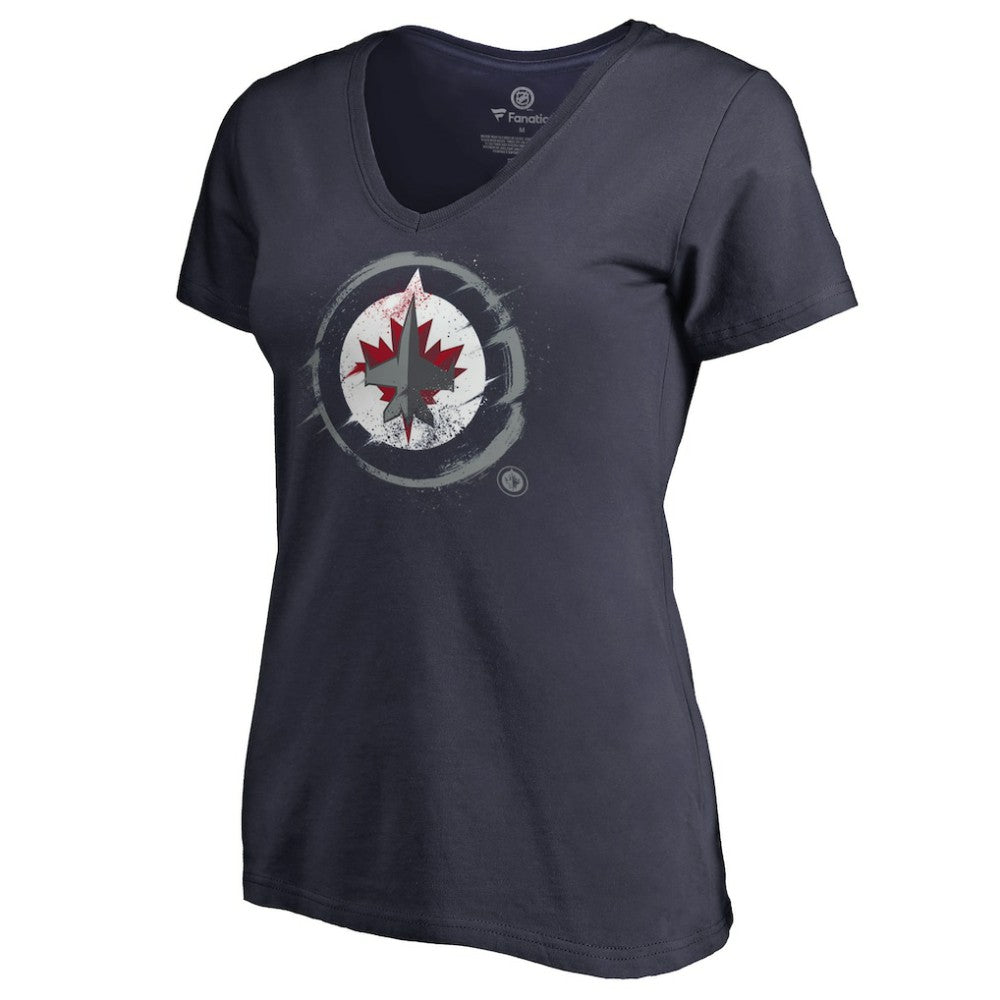 Winnipeg Jets Women's Splatter Logo V-Neck T-Shirt Navy