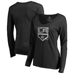 Los Angeles Kings Women's Splatter Logo V-Neck Long Sleeve T-Shirt Black