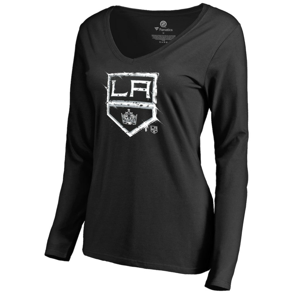 Los Angeles Kings Women's Splatter Logo V-Neck Long Sleeve T-Shirt Black
